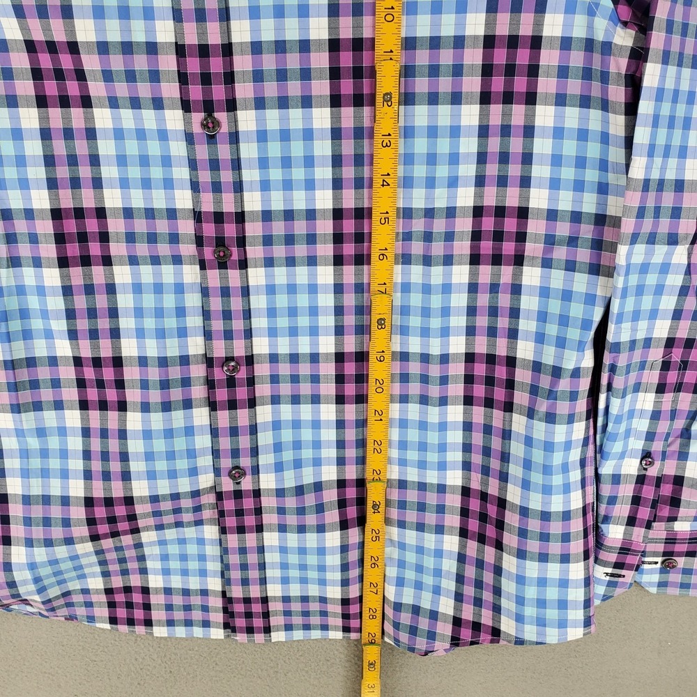 Lot 4 Bugatchi Print Plaid Cuff Long‎ Sleeve Button Down Shirt Men L Shaped Fit - Picture 16 of 16